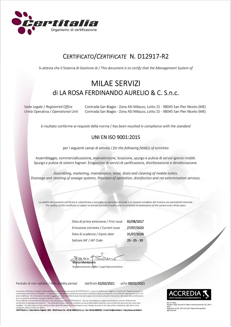 Certificato ISO 9001:2015